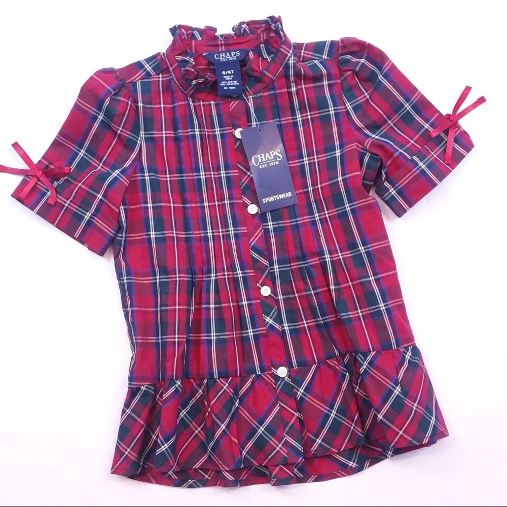 Chaps red plaid button down fancy shirt 4T
